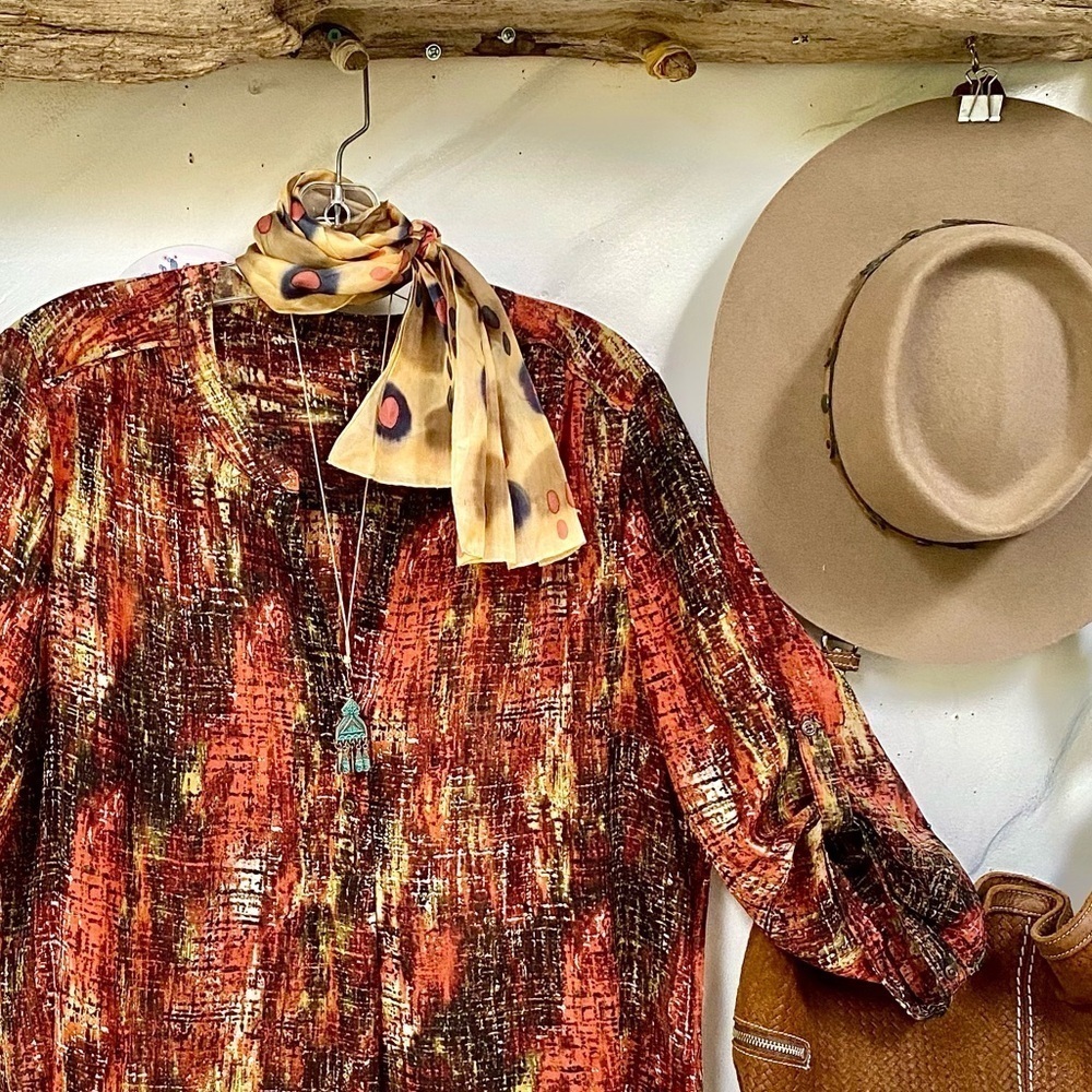 Artisan watercolour boho scarf/head vintage wrap w Gypsy southwestern vibe